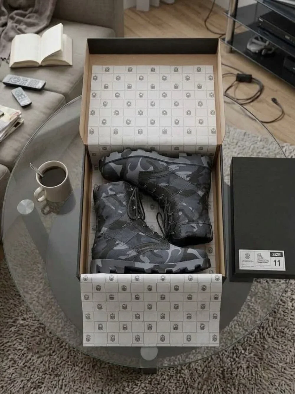 Military Tactical Boots for Work, Blue Camo Lace-Up for Men